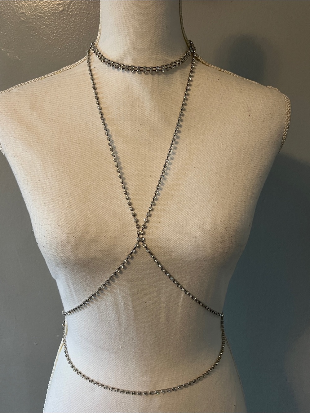 Frederick's of Hollywood Silver Rhinestone Body Chain